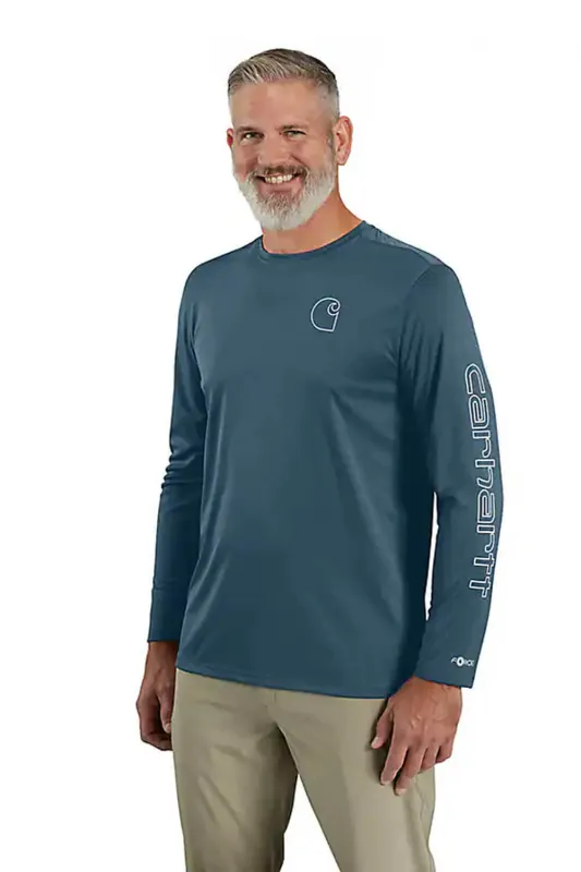 Carhartt Force Sun Defender Lightweight Long Sleeve T-Shirt for Men in Heather Blue | 106164-HK9-BLUE sold by Glik’s