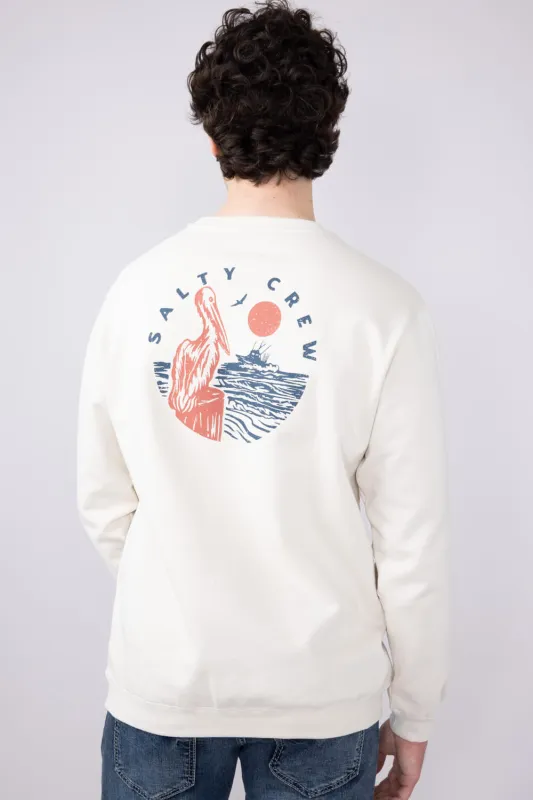 Salty Crew Stake Out Crew Fleece Sweatshirt for Men in Bone | 20335355-BONE sold by Glik’s