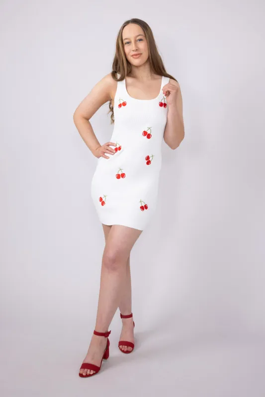 Cherry Bodycon Mini Dress for Women in White | A211A-WHT sold by Glik’s