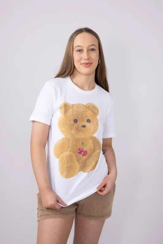 Teddy Bear Cherry Graphic T-Shirt for Women in White | 32784X-TS-WHITE sold by Glik’s