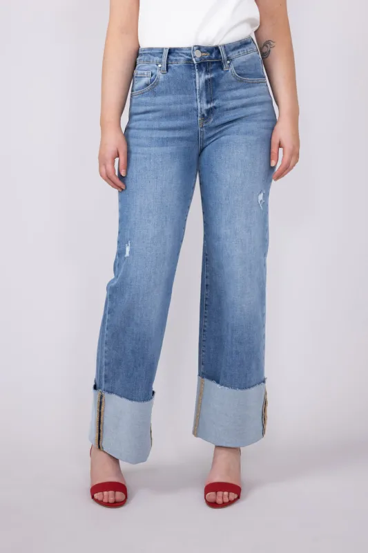 Risen High Rise Cuffed Wide Leg Jeans for Women | RDP5719-MD sold by Glik’s
