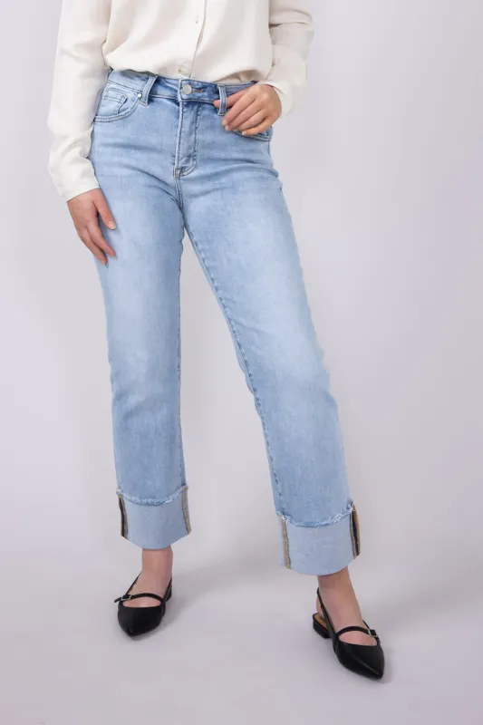 Risen High Rise Cuffed Straight Relaxed Jeans for Women | RDP5379CH-LT sold by Glik’s