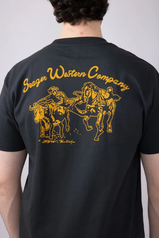 Seager Los Rios Western T-Shirt for Men in Vintage Black | MTSP25LOSRIBLK sold by Glik’s