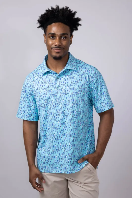 Printed Golf Cocktail Polo Shirt for Men in Turquoise | FGM113-TURQUOISE sold by Glik’s