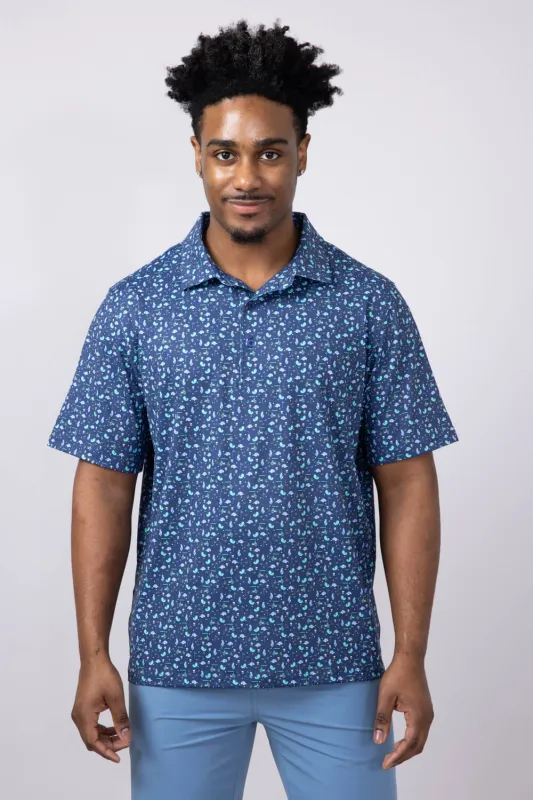 Printed Golf Party Polo Shirt for Men in Navy | FGM114-NAVY sold by Glik’s