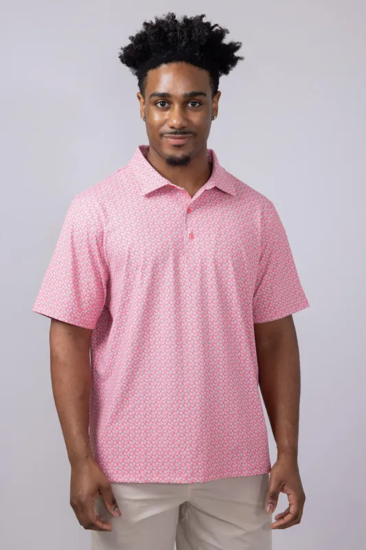Printed Golf Skull Polo Shirt for Men in Pink | FGM112-PINK sold by Glik’s