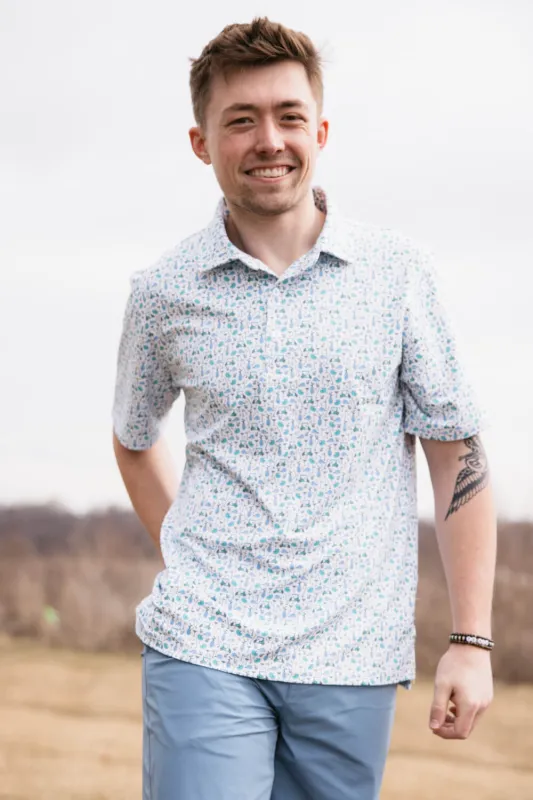 Printed Golf Party Polo Shirt for Men in White | FGM114-WHITE sold by Glik’s