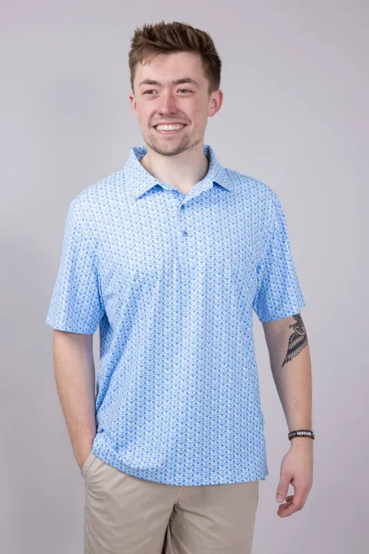 Printed Golf Tees Polo Shirt for Men in White/Blue | FGM106-WHITE sold by Glik’s