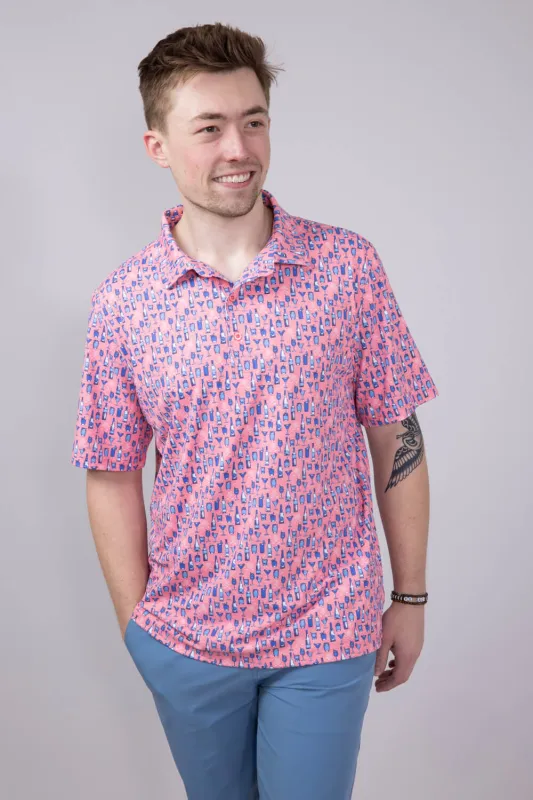 Printed Golf Cocktail Polo Shirt for Men in Pink | FGM113-PINK sold by Glik’s