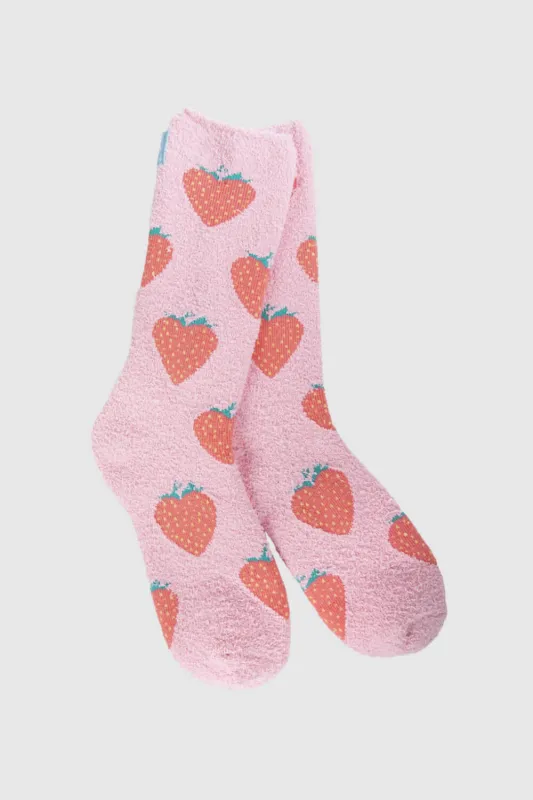 Worlds Softest Cozy Strawberry Crew Socks for Women in Pink | 75965 sold by Glik’s