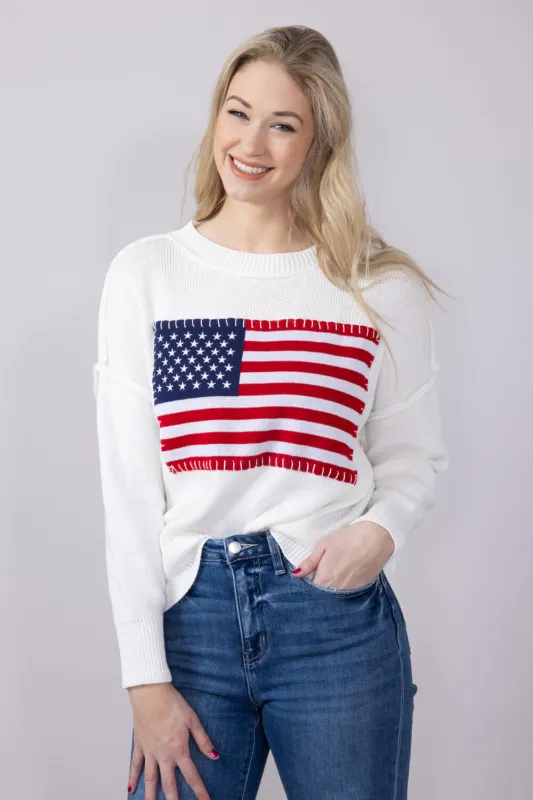 Simply Southern USA Sweater for Women in Ivory | PP-0125-SWTR-USA-IVORY sold by Glik’s
