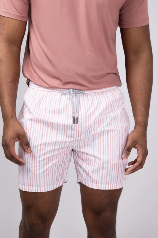 Vintage Summer Ponji Swim Striped Volley 5” Shorts for Men in Pink | V90812-PINK sold by Glik’s