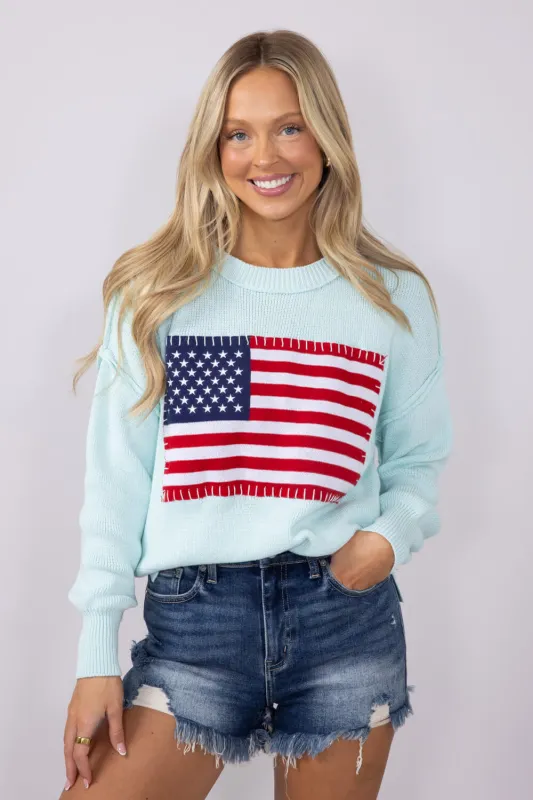 Simply Southern USA Sweater for Women in Sea Foam | PP-0125-SWTR-USA-SEAFM sold by Glik’s