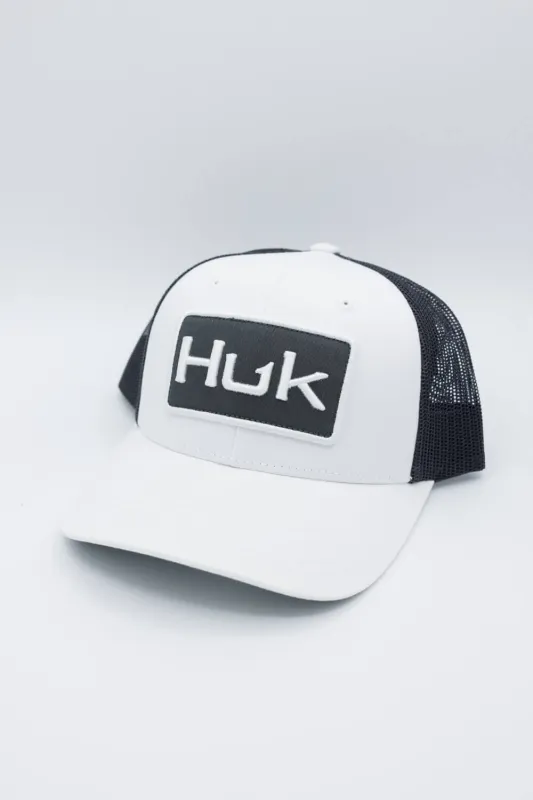 Huk Fishing Youth Logo Trucker Hat for Boys in White | H7300044-033-GREY sold by Glik’s