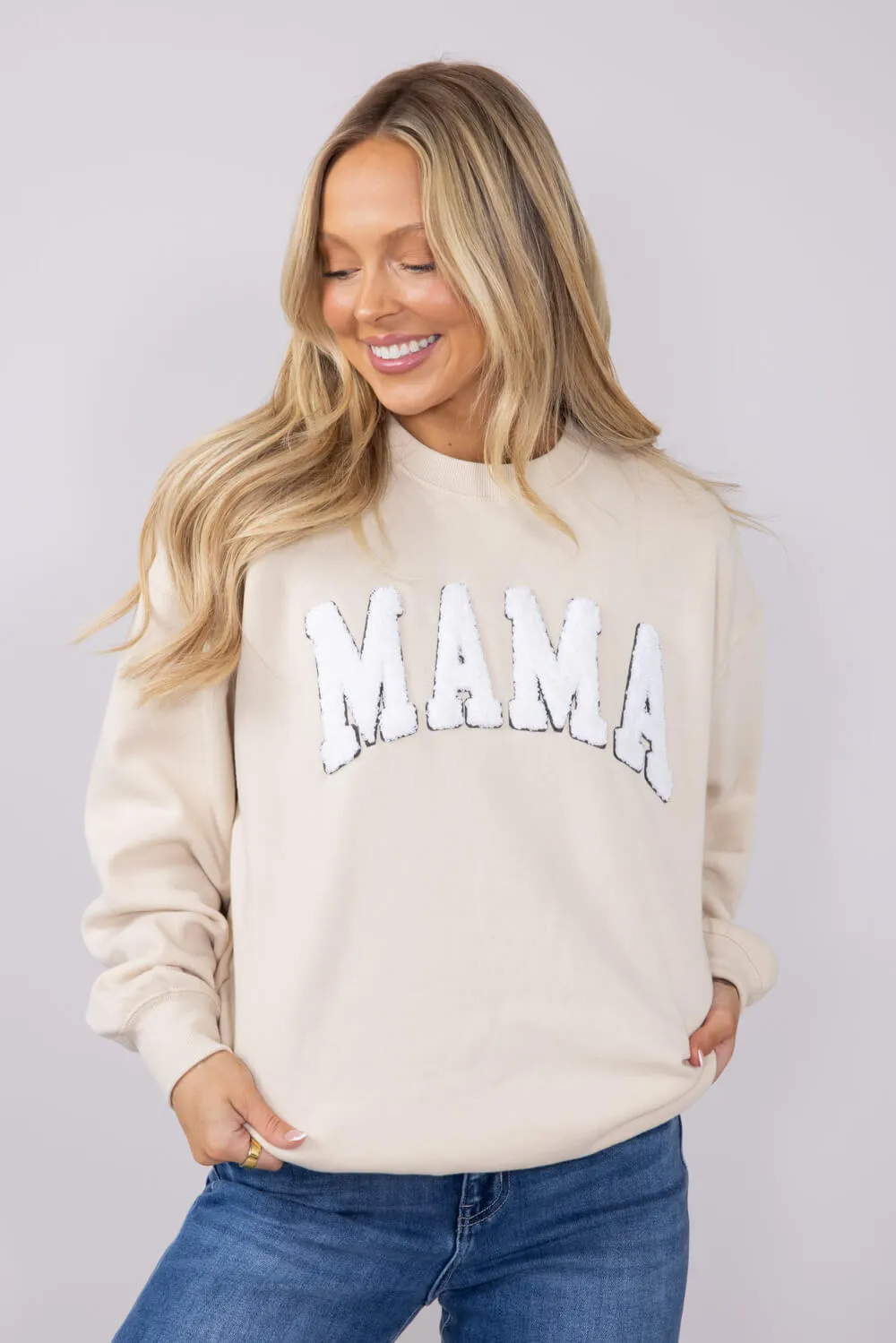 1897 Active Mama Chenille Patch Sweatshirt for Women in Cream | GT088-CREAM sold by Glik’s product image thumbnail 3