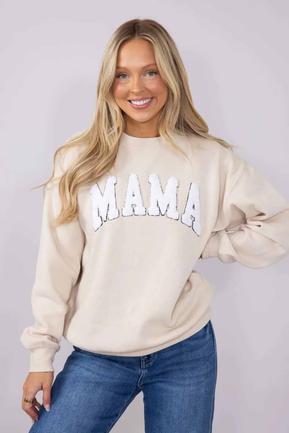 1897 Active Mama Chenille Patch Sweatshirt for Women in Cream | GT088-CREAM sold by Glik’s product image thumbnail 2