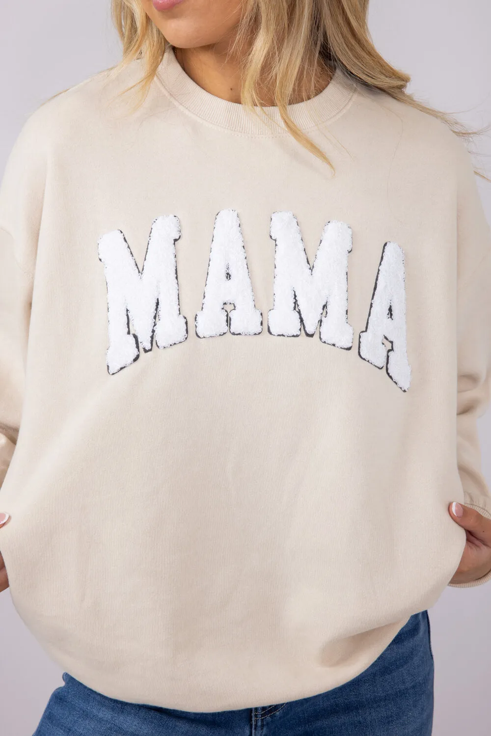 1897 Active Mama Chenille Patch Sweatshirt for Women in Cream | GT088-CREAM sold by Glik’s product image thumbnail 4