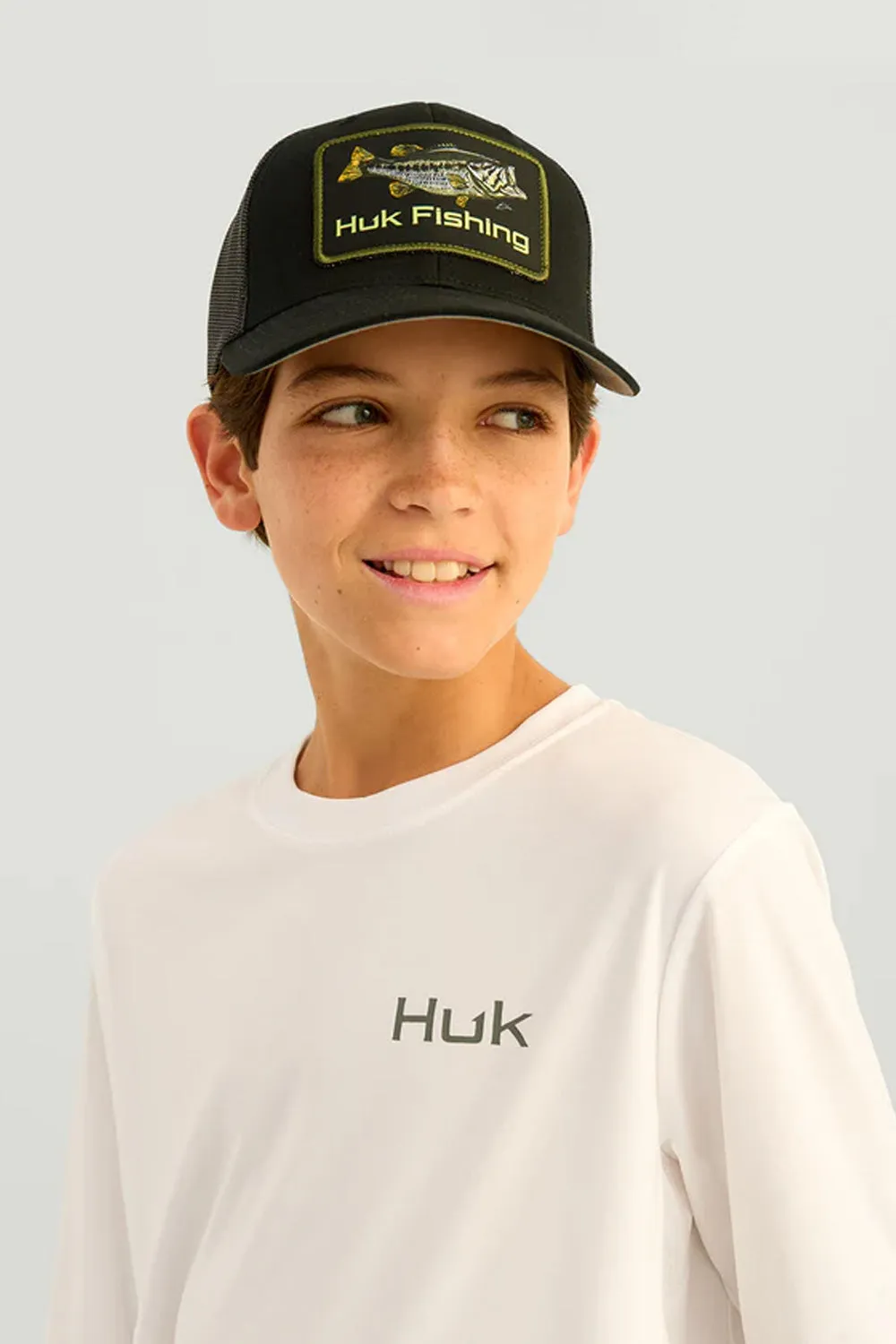 Huk Fishing Youth Graphic Pursuit Performance Shirt for Boys in White Bass | H7120122-100-WHITE sold by Glik’s product image thumbnail 5