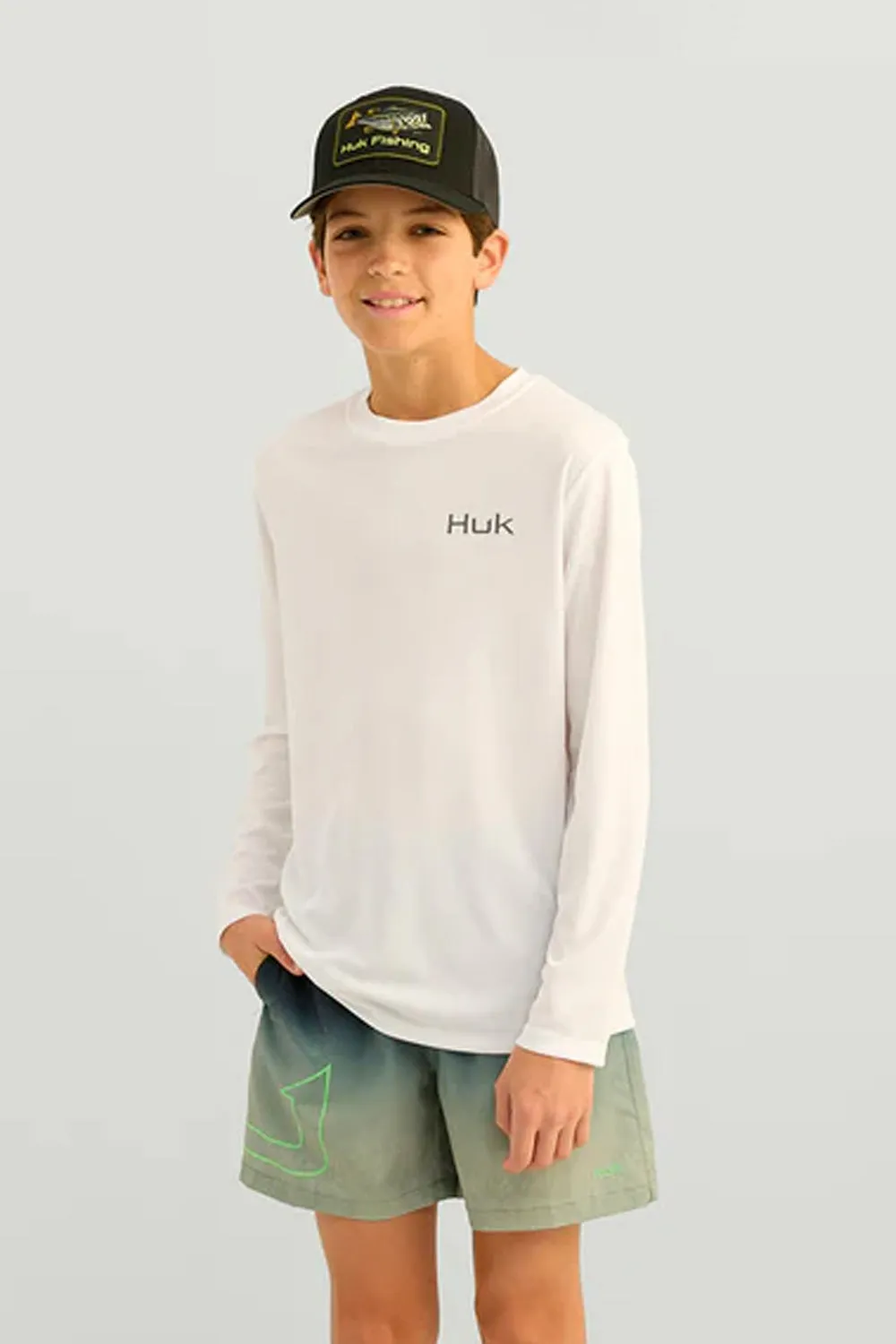 Huk Fishing Youth Graphic Pursuit Performance Shirt for Boys in White Bass | H7120122-100-WHITE sold by Glik’s product image thumbnail 2