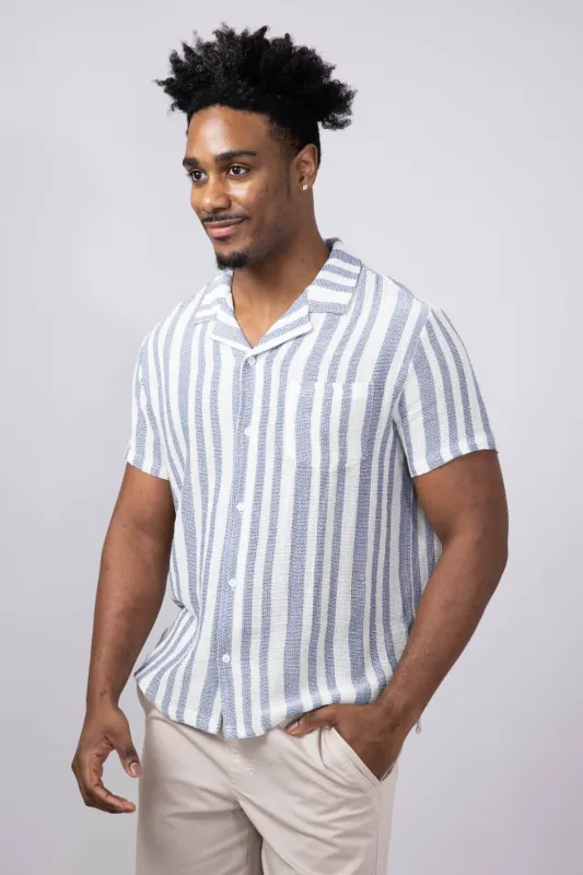 Vintage Summer Basket Weave Button Up Shirt for Men in Navy | V84803-NAVY sold by Glik’s