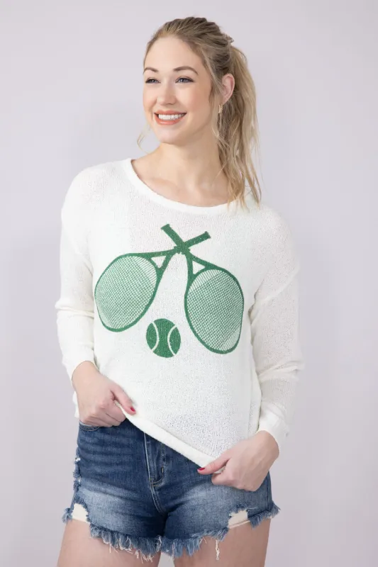 Simply Southern Tennis Sweater for Women in Cream | PP-0125-SWTR-SUNSET-TENNIS sold by Glik’s