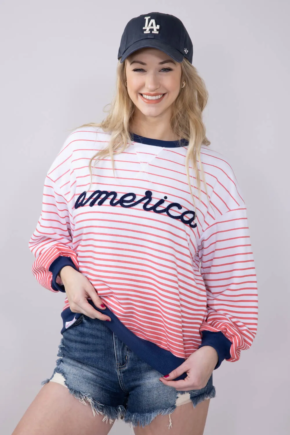 Simply Southern French Terry Striped America Sweatshirt for Women in White | PP-0125-SWTR-TRY-FRNCH-USA sold by Glik’s product image thumbnail 4