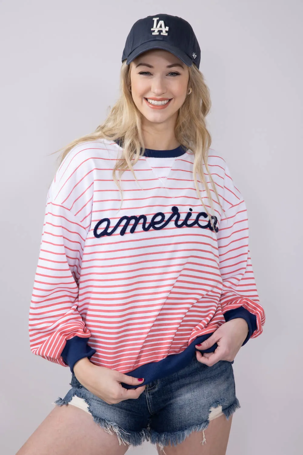 Simply Southern French Terry Striped America Sweatshirt for Women in White | PP-0125-SWTR-TRY-FRNCH-USA sold by Glik’s product image thumbnail 5