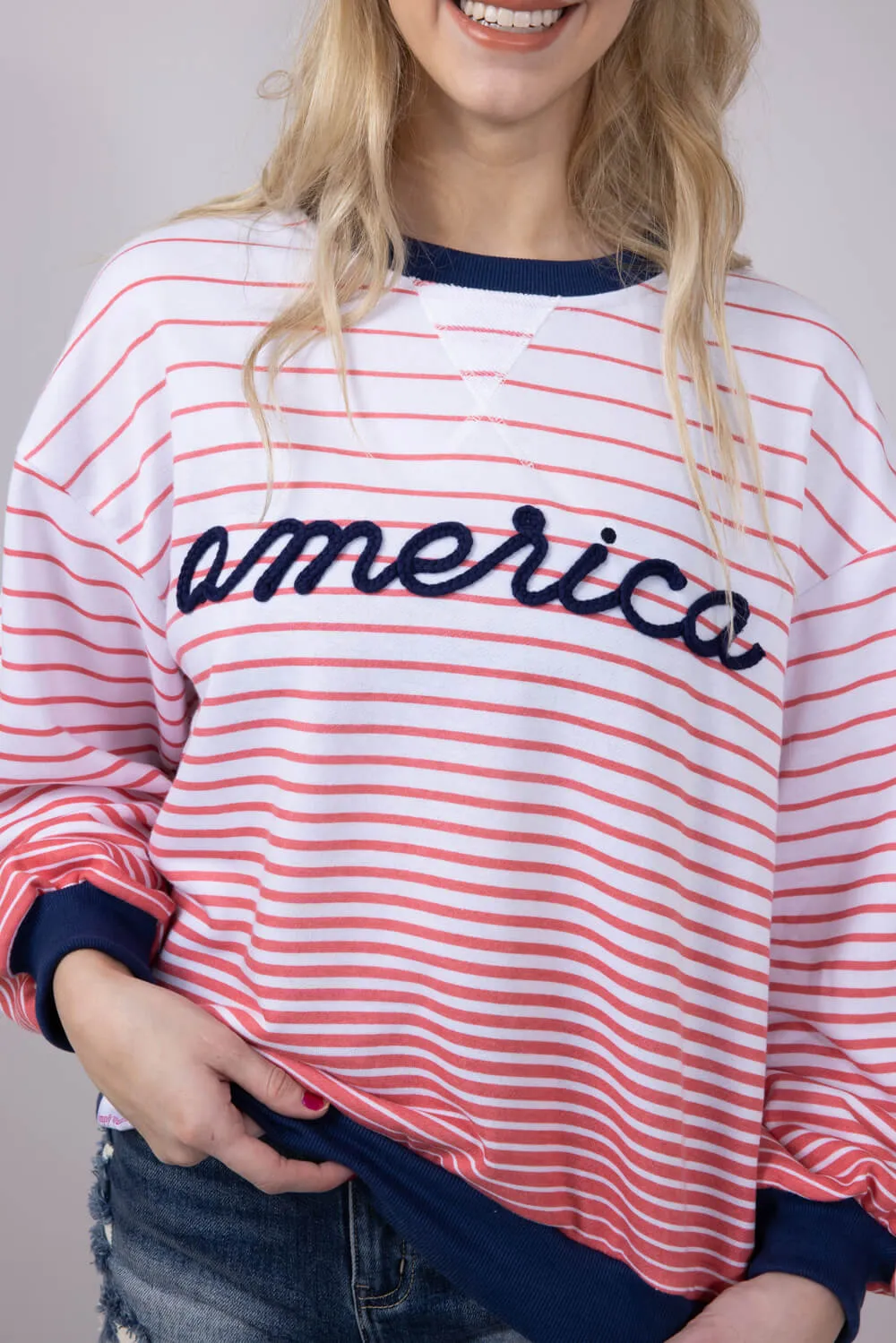 Simply Southern French Terry Striped America Sweatshirt for Women in White | PP-0125-SWTR-TRY-FRNCH-USA sold by Glik’s product image thumbnail 3