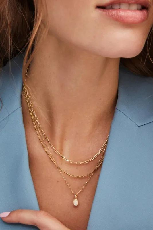 Kendra Scott Mini Elisa Gold Triple Strand Necklace in Iridescent Drusy | 9608874948 sold by Glik’s