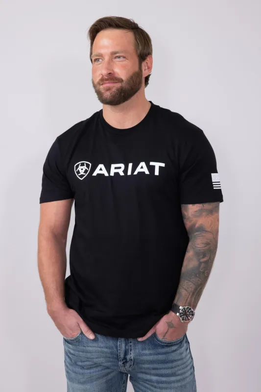 Ariat Shield Flag T-Shirt for Men in Black | 10054197-BLACK made by Ariat