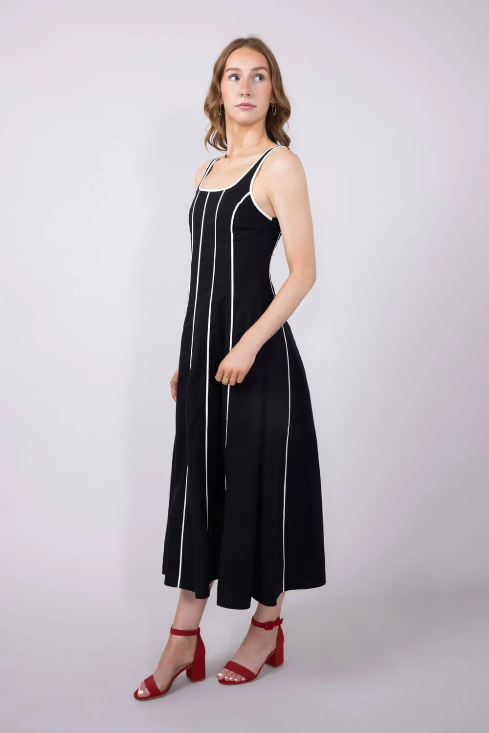 Linen Piping Midi Dress for Women in Black | JD1565-BLACK sold by Glik’s product image thumbnail 3