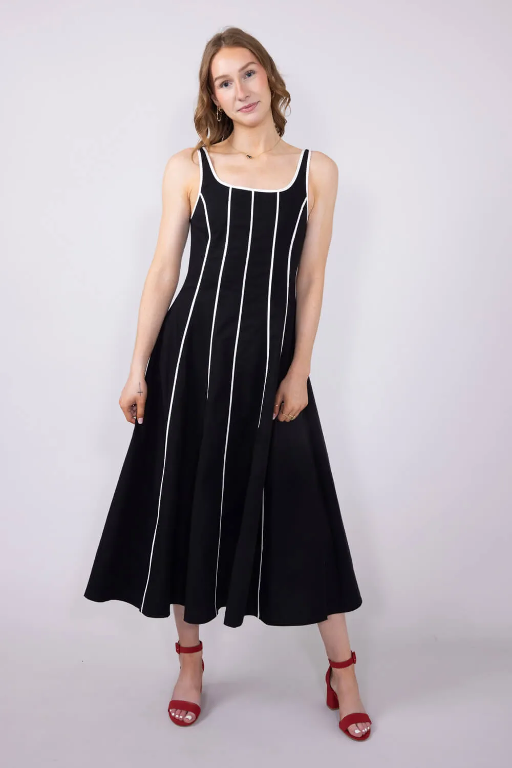 Linen Piping Midi Dress for Women in Black | JD1565-BLACK sold by Glik’s product image thumbnail 2