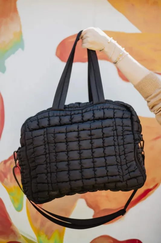 Quilted Puffer Weekender Bubble Bag for Women in Black | KDC-WKB-25-BLK sold by Glik’s