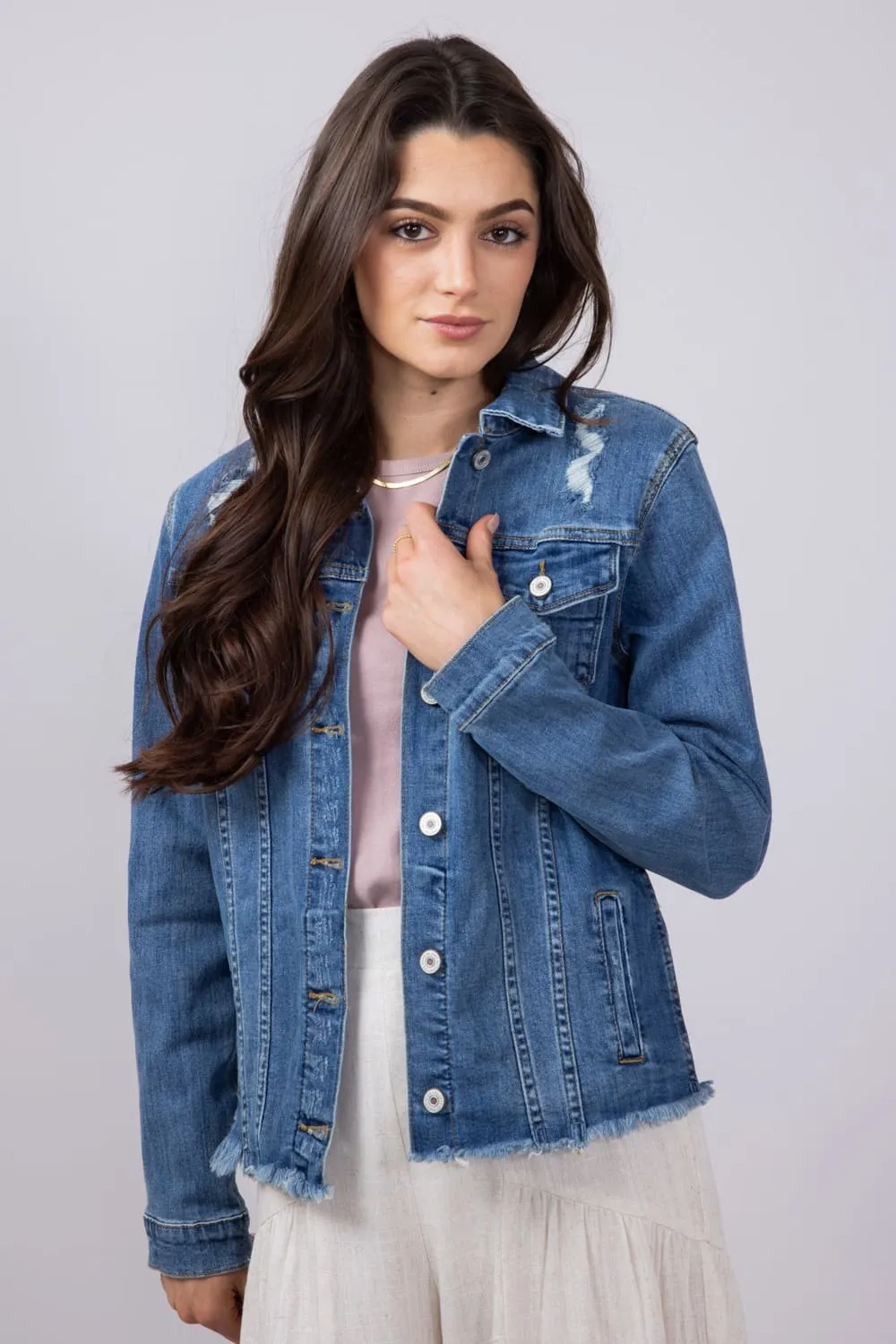 KanCan Frayed Hem Denim Jacket for Women | KC5085D sold by Glik’s product image thumbnail 3