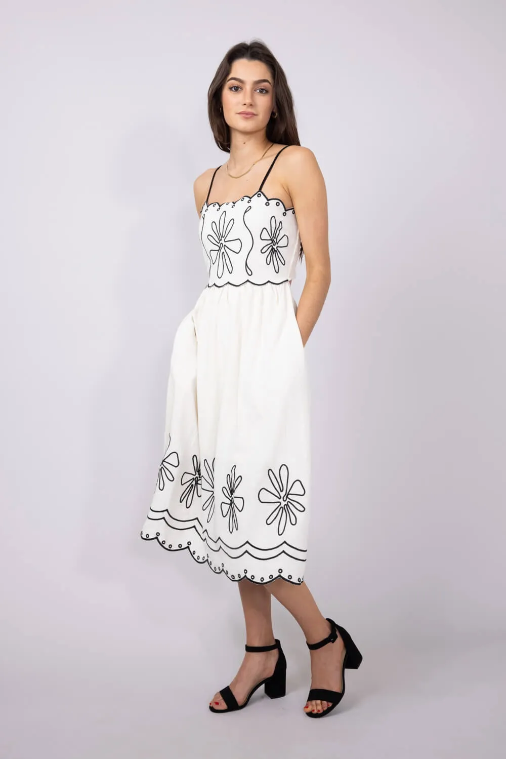 Illa Illa Linen Embroidery Midi Dress for Women in Natural | IM8258-NATURAL sold by Glik’s product image thumbnail 4