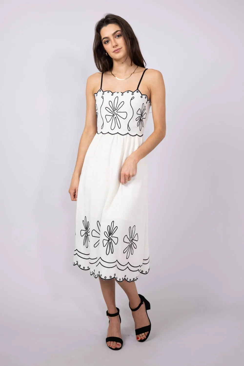 Illa Illa Linen Embroidery Midi Dress for Women in Natural | IM8258-NATURAL sold by Glik’s product image thumbnail 3