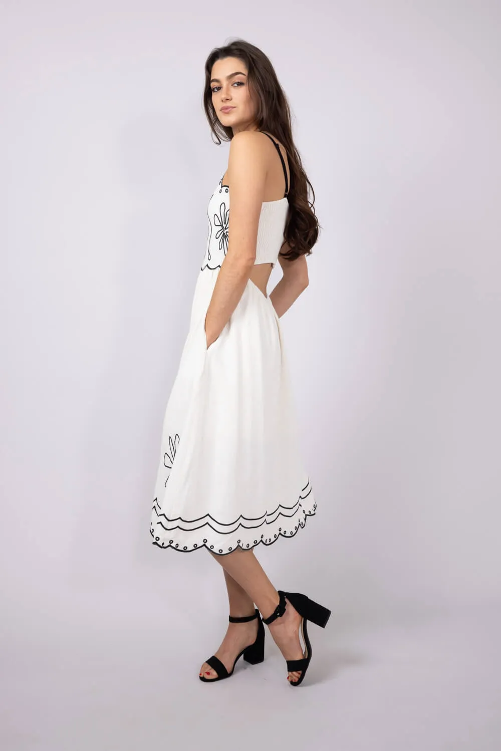 Illa Illa Linen Embroidery Midi Dress for Women in Natural | IM8258-NATURAL sold by Glik’s product image thumbnail 5