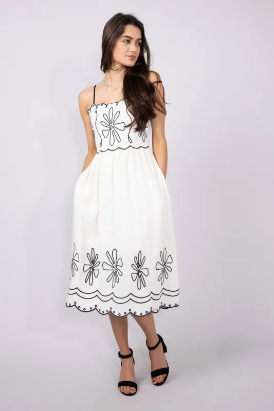 Illa Illa Linen Embroidery Midi Dress for Women in Natural | IM8258-NATURAL sold by Glik’s