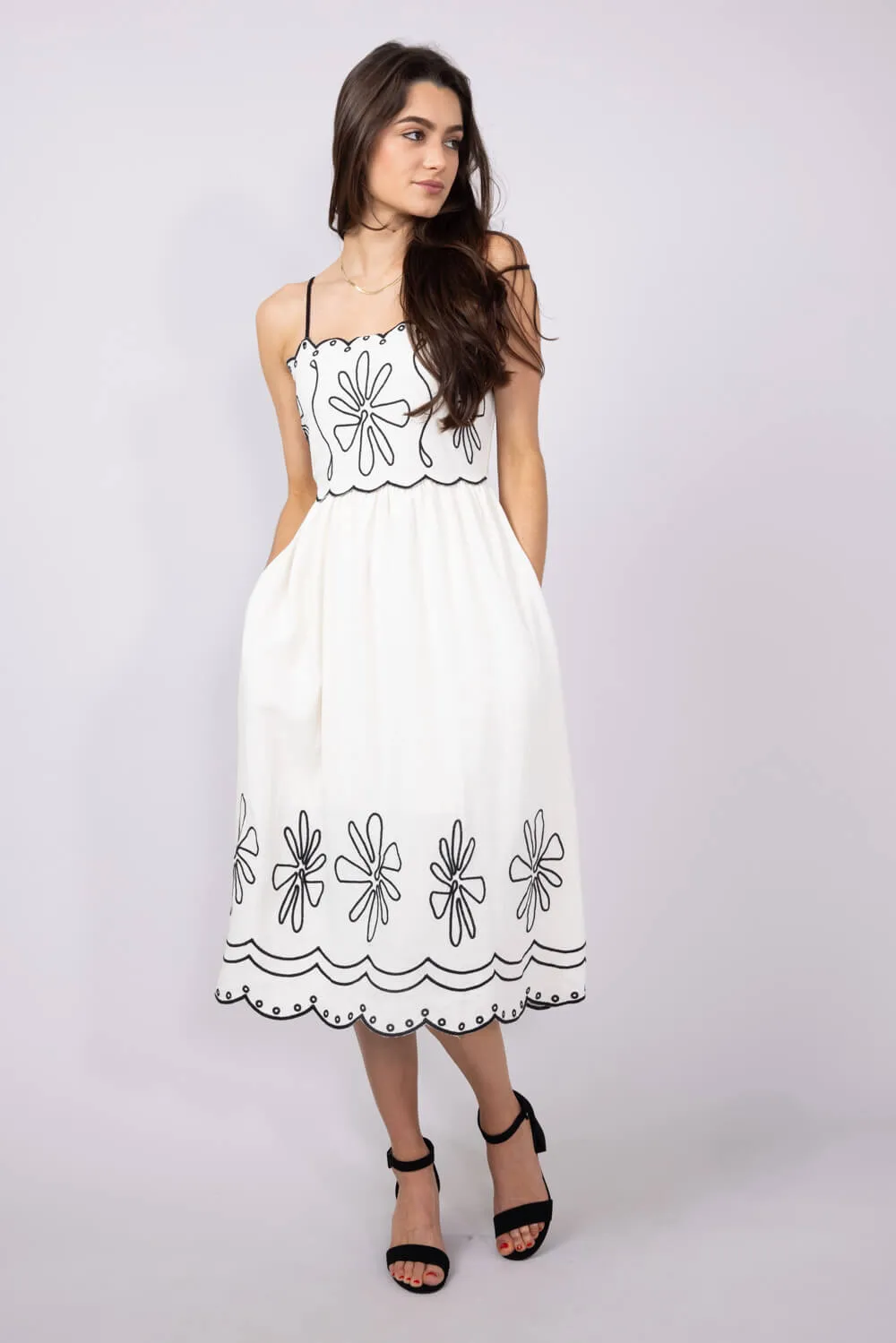 Illa Illa Linen Embroidery Midi Dress for Women in Natural | IM8258-NATURAL sold by Glik’s