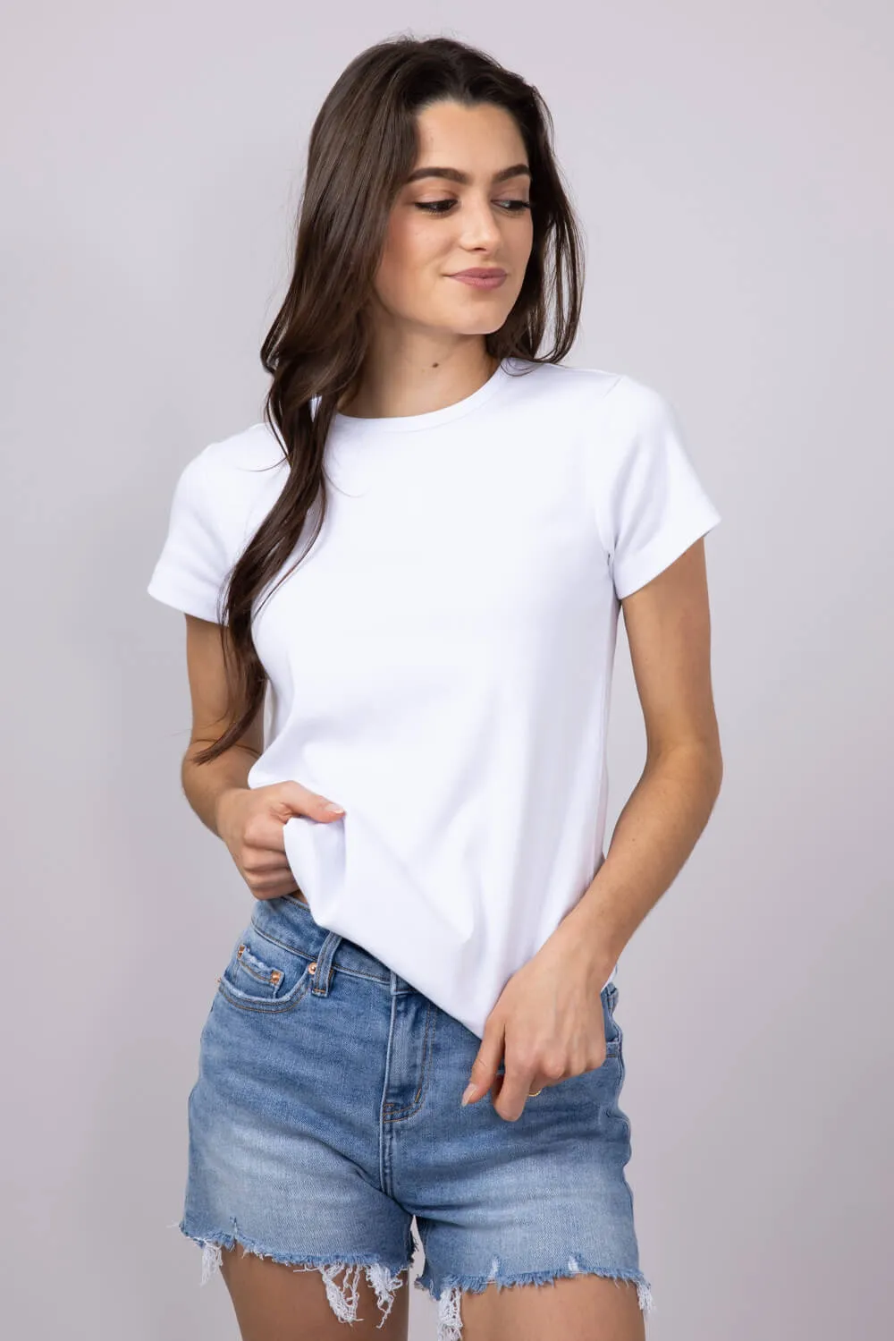 Thread & Supply Lexi Ribbed Knit T-Shirt for Women in White | T2666SFRTS-WHITE sold by Glik’s