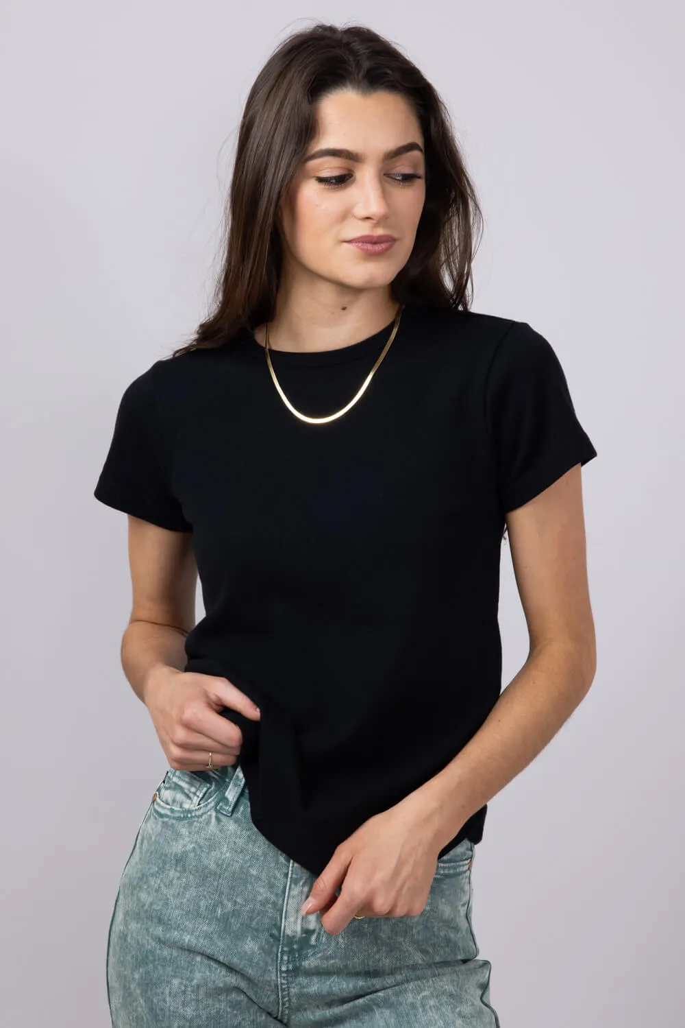 Thread & Supply Lexi Ribbed Knit T-Shirt for Women in Black | T2666SFRTS-BLACK sold by Glik’s