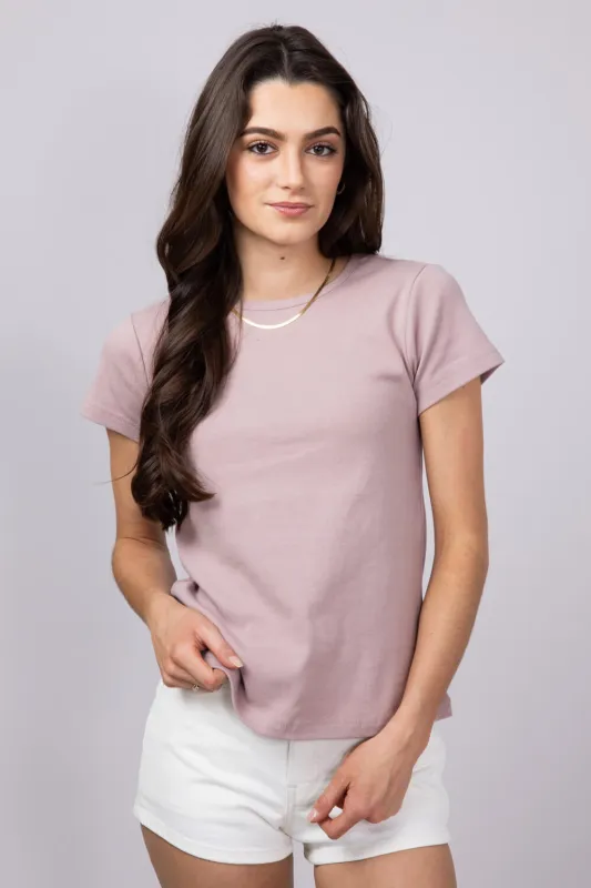 Thread & Supply Lexi Ribbed Knit T-Shirt for Women in Mauve | T2666SFRTS-MAUVE made by Thread & Supply