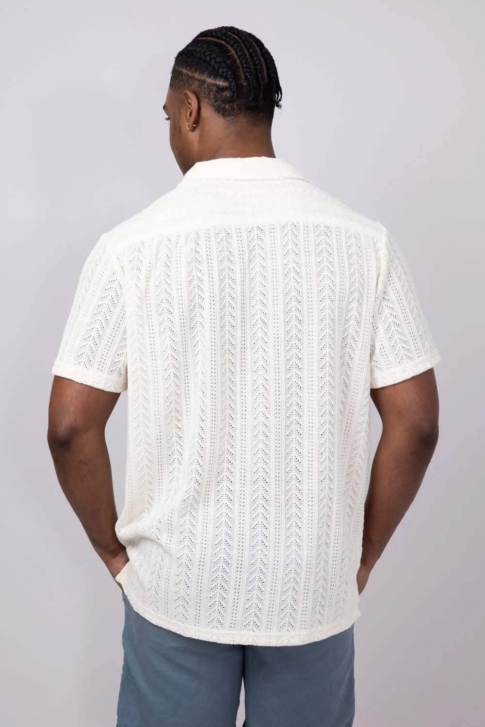 Vertical Pattern Stripe Woven Button Up Shirt for Men in Cream | 6WV5615M-CREAM sold by Glik’s product image thumbnail 2