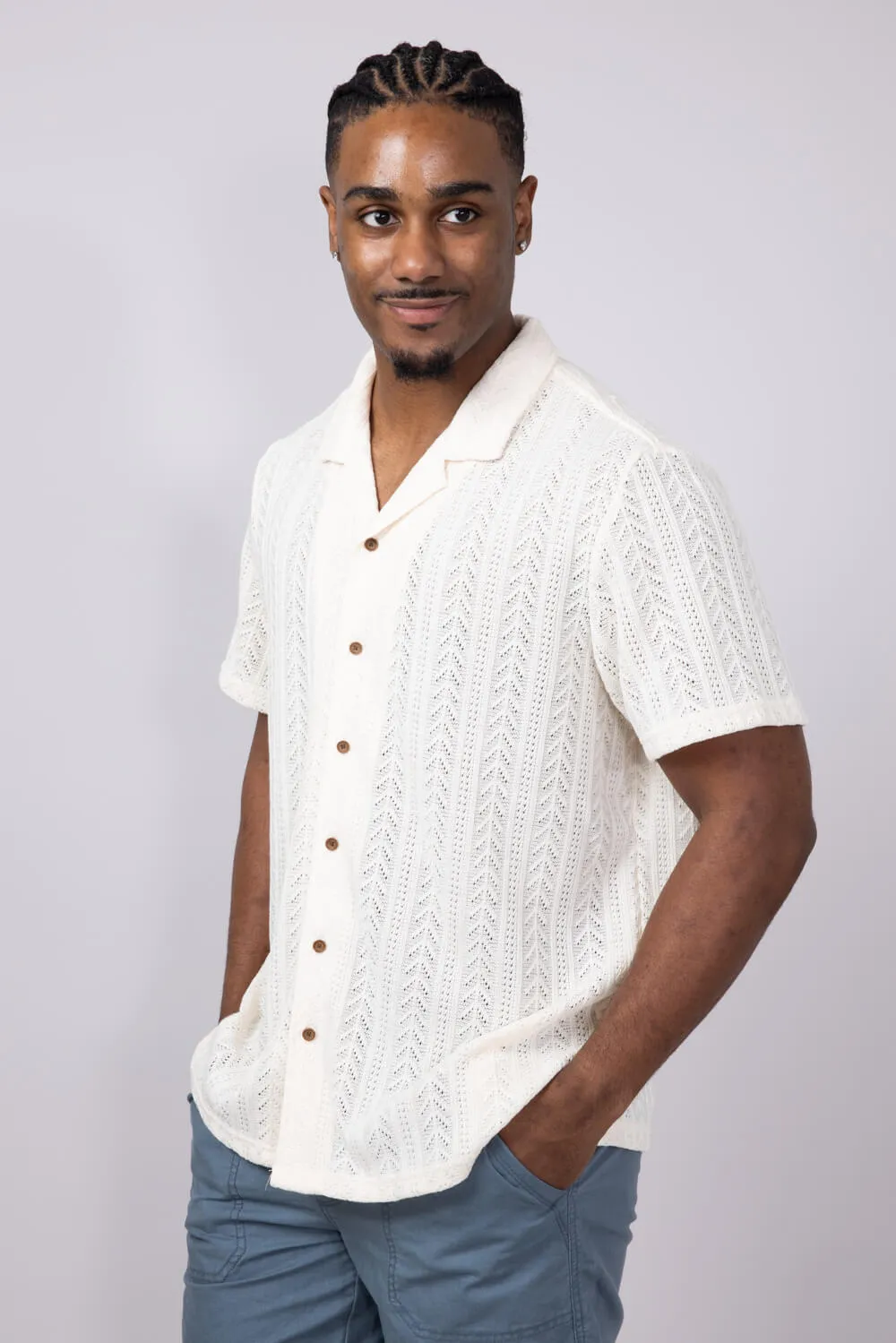 Vertical Pattern Stripe Woven Button Up Shirt for Men in Cream | 6WV5615M-CREAM sold by Glik’s product image thumbnail 4