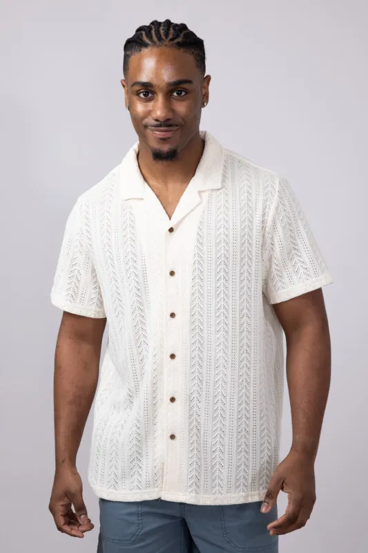 Vertical Pattern Stripe Woven Button Up Shirt for Men in Cream | 6WV5615M-CREAM sold by Glik’s