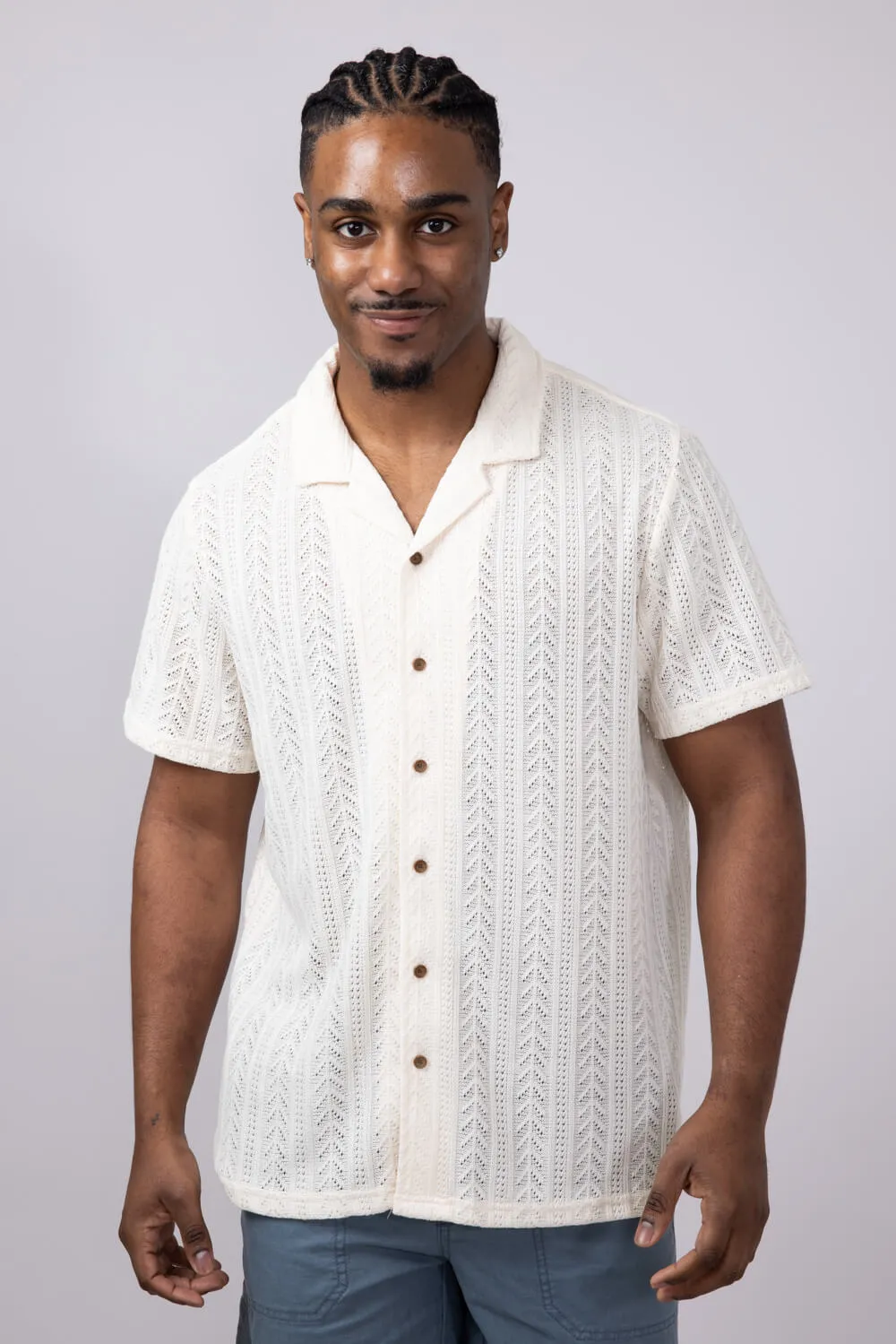 Vertical Pattern Stripe Woven Button Up Shirt for Men in Cream | 6WV5615M-CREAM sold by Glik’s