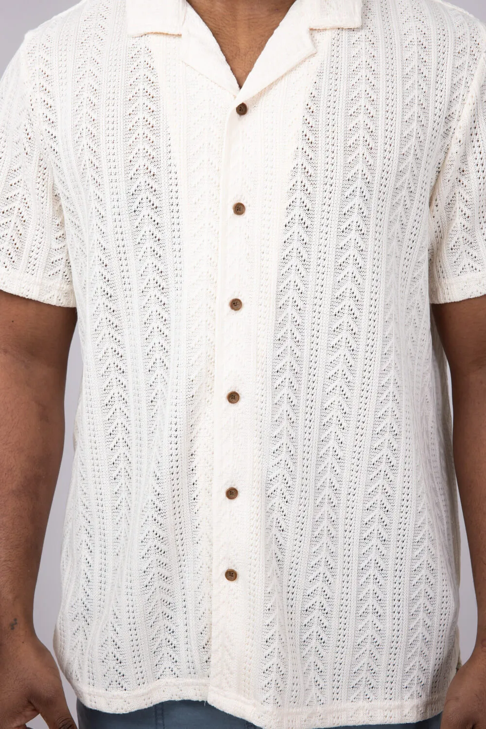 Vertical Pattern Stripe Woven Button Up Shirt for Men in Cream | 6WV5615M-CREAM sold by Glik’s product image thumbnail 3