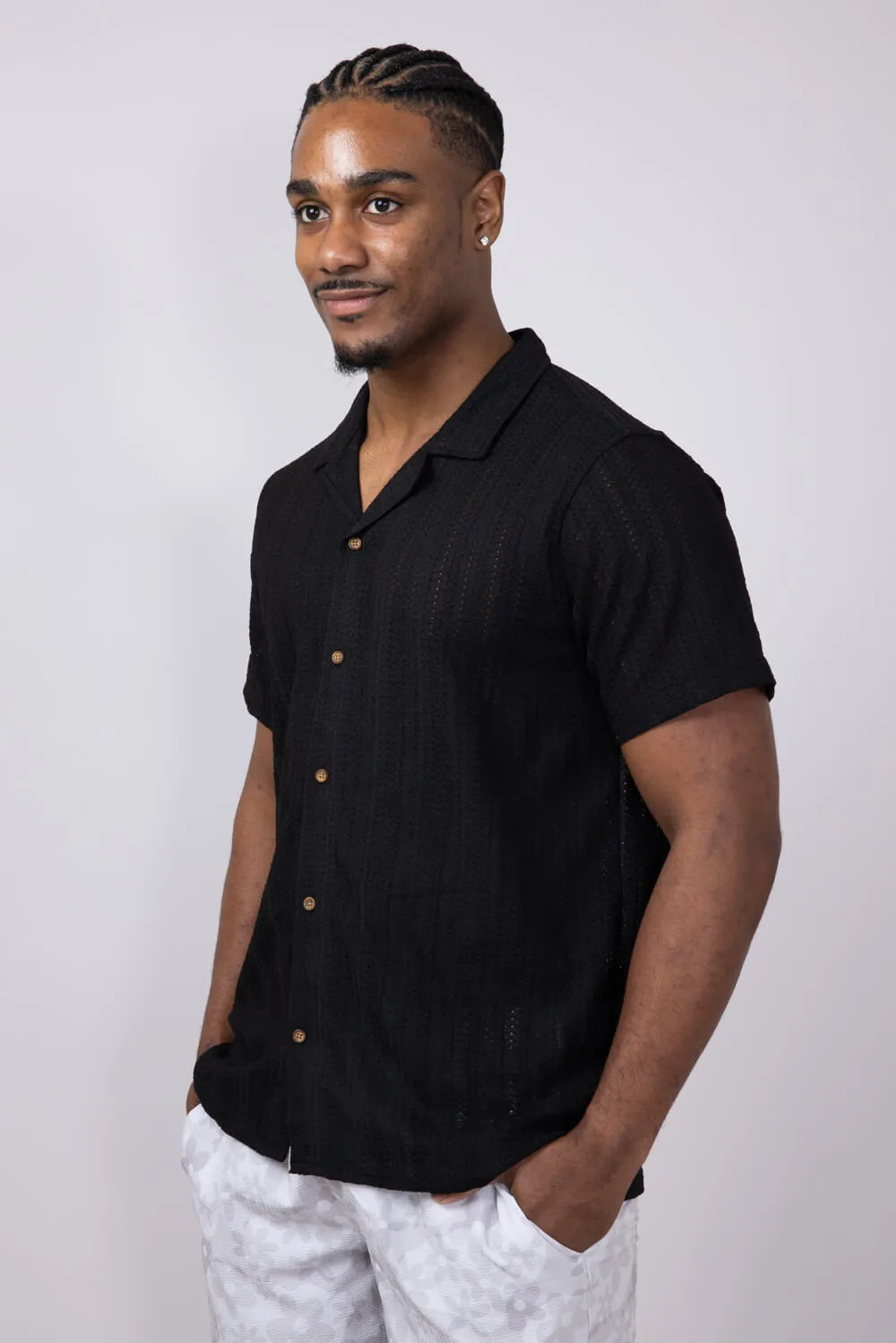 Vertical Pattern Stripe Woven Button Up Shirt for Men in Black | 6WV7146M-BLACK sold by Glik’s product image thumbnail 4