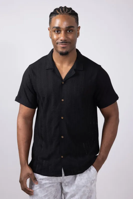 Vertical Pattern Stripe Woven Button Up Shirt for Men in Black | 6WV7146M-BLACK sold by Glik’s