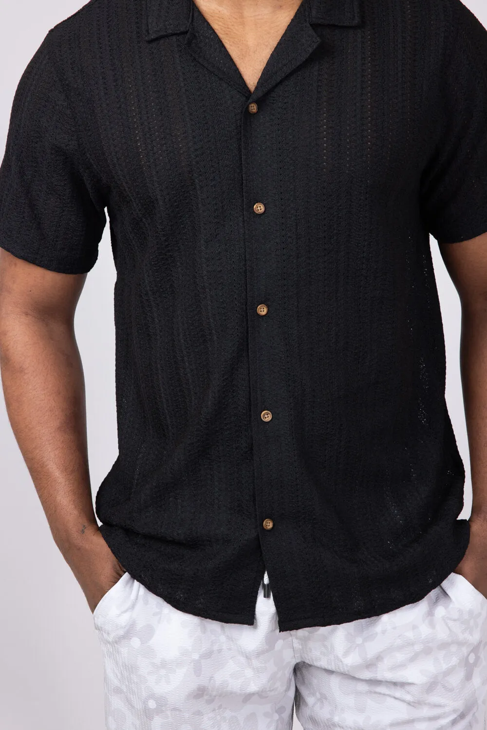 Vertical Pattern Stripe Woven Button Up Shirt for Men in Black | 6WV7146M-BLACK sold by Glik’s product image thumbnail 3